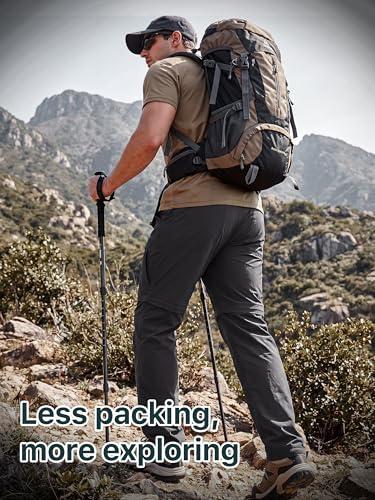 Mens Hiking Convertible Pants Zip Off Cargo Fishing Pants (Black / 30)