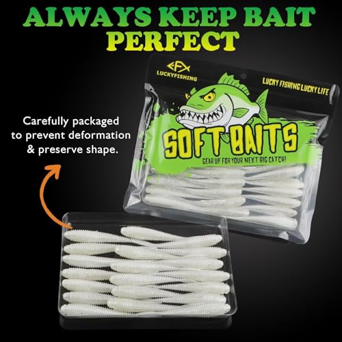 Soft Plastic Baits Forked Tail Fishing Soft Bait for Bass Walleye Trout Crappie Lures Pearl White (Pearl White / 3in-40pcs)