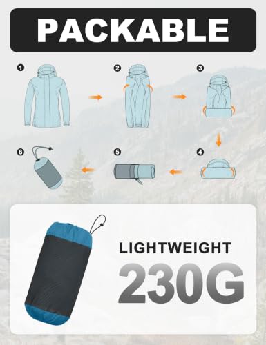 Women's Packable Waterproof Rain Jacket Teal Blue XS (X-Small / Teal Blue)