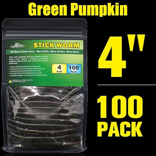 Wacky Worms Soft Plastic for Bass Fishing Lures (2-Green Pumpkin w/black flake / 4")