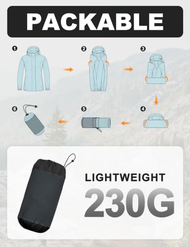 Women's Packable Waterproof Hooded Rain Jacket Black S (Small / Black)