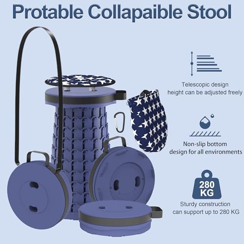 2026 Upgraded 18.1" Collapsible Stool with Cushion & Carry Bag (Navy-l / Large)
