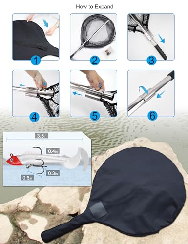 Large Rubber Fishing Net Heavy Duty Extra Large Landing Net with Telescoping Handle