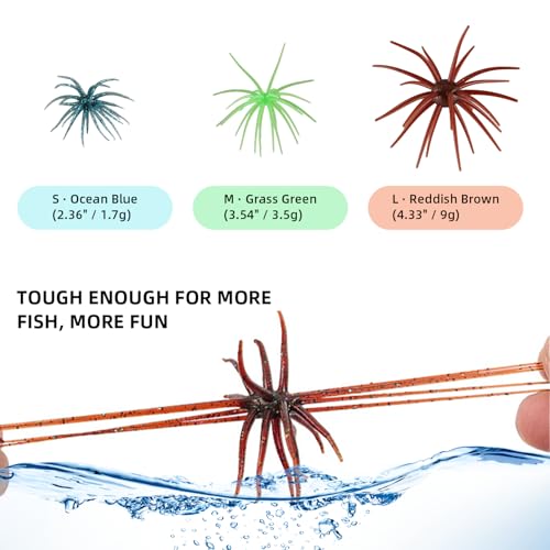 Sea Urchin Baits for Bass Fishing (Ocean Blue/Grass Green/Reddish Brown)