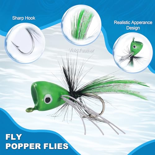 20Pcs Fly Fishing Popper Flies (20pcs Popper Flies Kit)