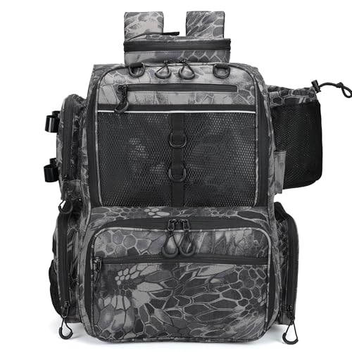 Fishing Tackle Backpack with Rod Holders (Camouflage Black)