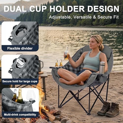Oversized Camping Chair for Adults (Plaid)