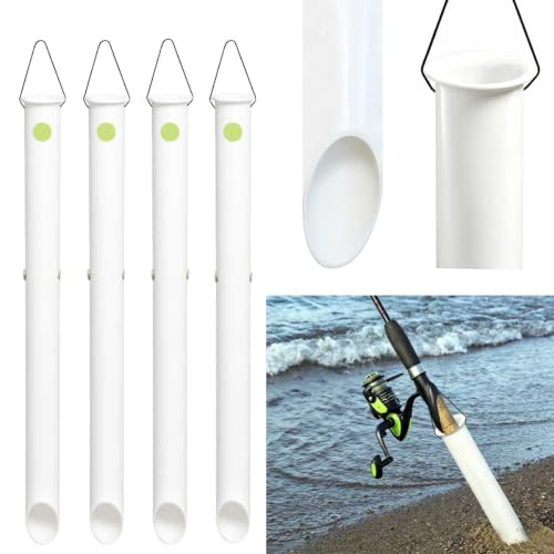 4 Pack 27in Tubular Sand Spikes for Surf Fishing PVC Surf Shore and Beach Fishing Rod Holder Sand Spike for Beaches (White / Annular)