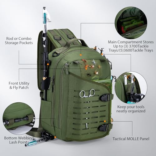 Green Tackle Bag with 3600 Trays (Green / 900d Water-resistant Oxford Backpack + (3)3600 Trays)