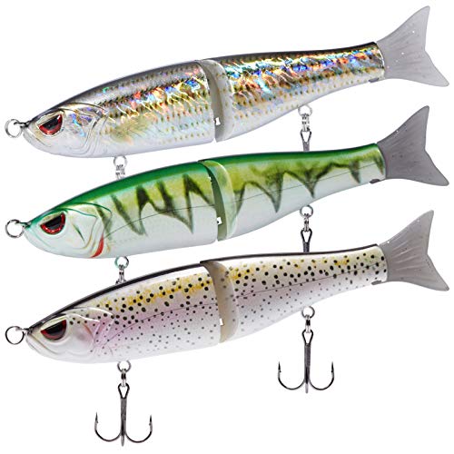 SwimShad Glide Baits Jointed Swimbait Bass Pike Salmon Trout Muskie Fishing Lure (Rainbow Trout + Striper + Firetiger / 7in/2.2oz)