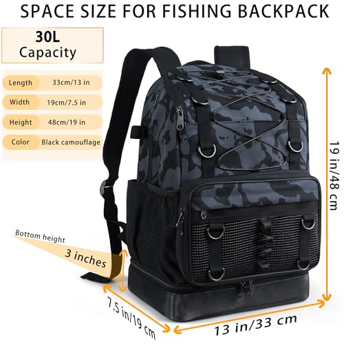 Fishing Backpack with Rod Holder (Black Camo)