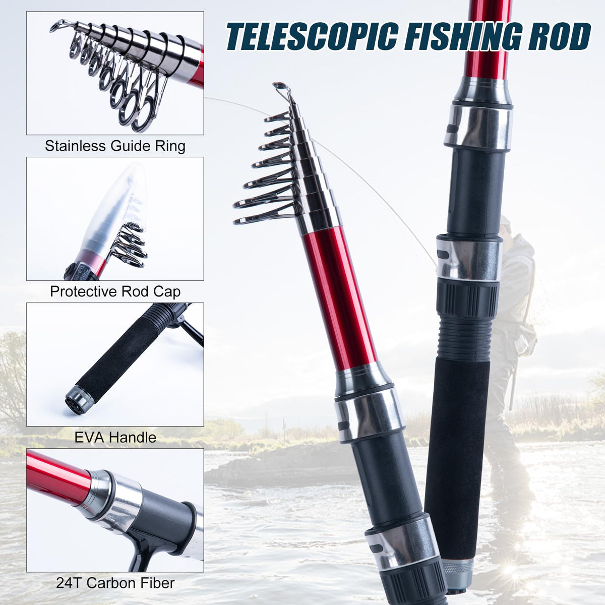 2 Pack Fishing Rod and Reel Combo with Carrier Bag (A8:2PCS Fishing Pole Kit with Carrier Bag / 1.8M/6FT)