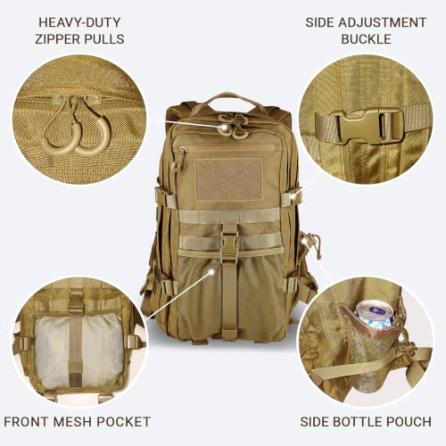 Military Tactical Backpack for Men 25L Molle Hiking Daypack (Coyote Brown)