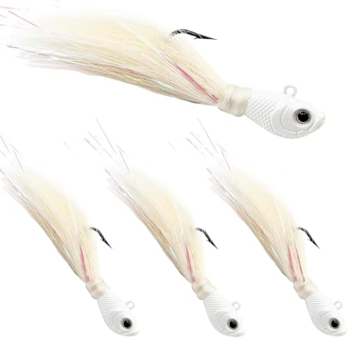 Bucktail Jigs 3Pcs Hair Jig Lure Hooks (white / 1oz_3pcs)