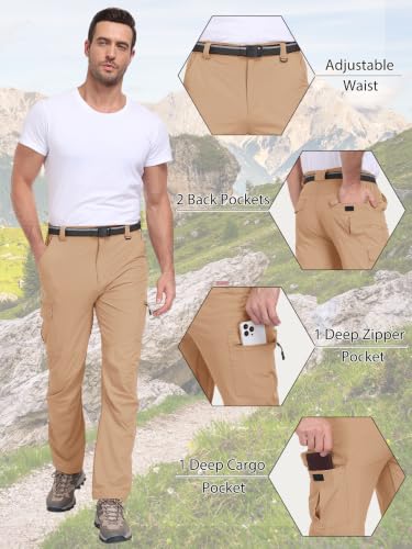 Men's Hiking Cargo Work Pants Lightweight Quick Dry Water Resistant 6 Pockets Fishing Camping Outdoor Stretch Pants Khaki (XX-Large / Khaki)
