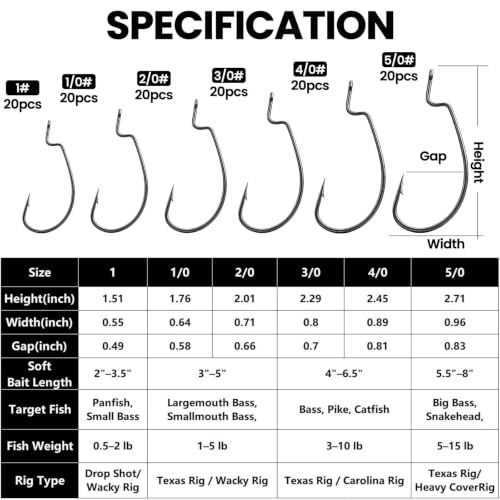 50/100/120pcs EWG Hooks, Worm Hook for Texas Rig Bass Fishing (Black / Mixed Set_120pcs)