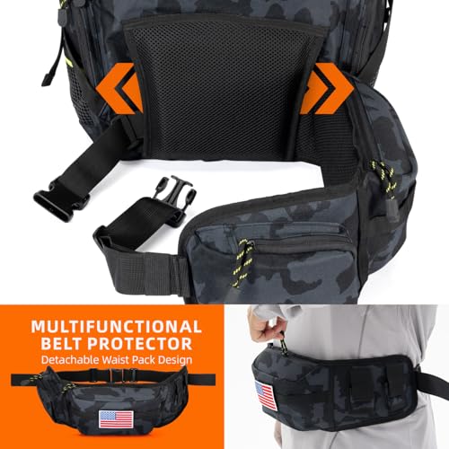 43L Fishing Tackle Backpack with 4 Tackle Boxes & Rod Holder (With 3600*4 Black Camouflage (43l))