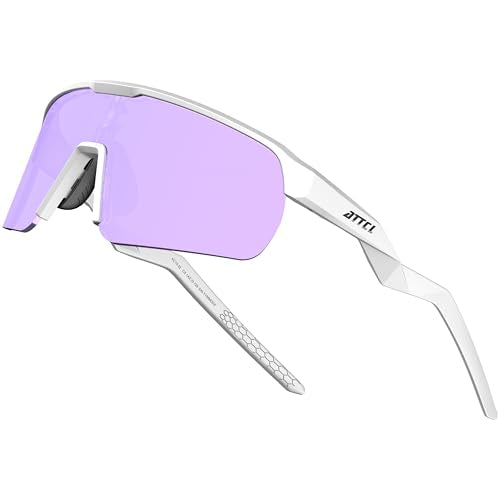 Lightweight Running Sunglasses Women Men Wrap Around UV400 Sports (2026-white Frame-purple Lens /Mirrored)