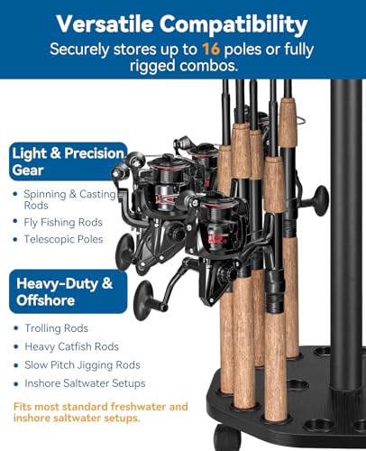 Fishing Rod Holder Pole Rack for Garage with Wheels