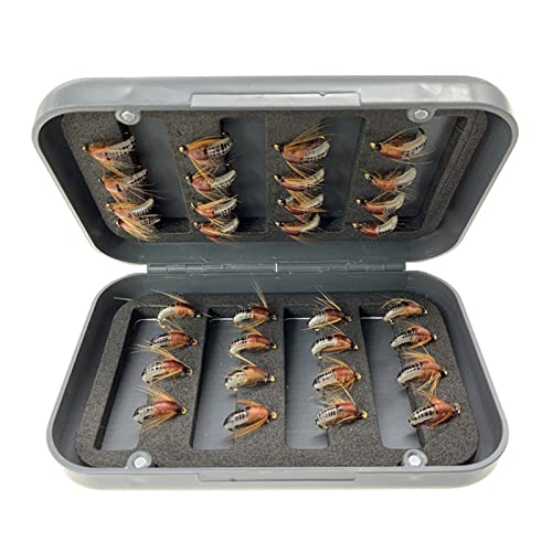 24Pcs Fly Fishing Flies Trout Lures Fishing Tackle Fly Fishing Flies with Boxed Trout Bass Artificial Fish Bait (24Pcs-Scud Nymph Black)