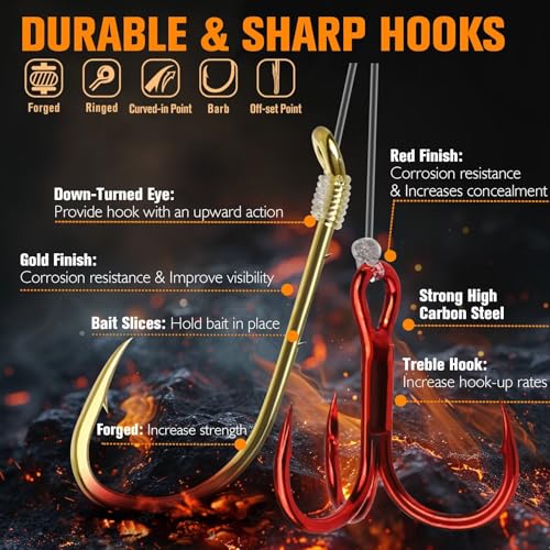 Crawler Harness Walleye Rigs with Dual (Gold+Red Baitholder-#4 + Treble Hook-#8)