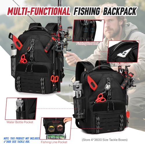 Fishing Tackle Backpack with 2 Rod Holders (A-Black(Without tackle box))