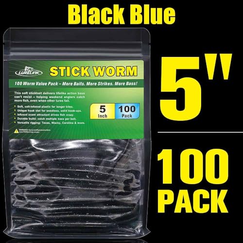 Wacky Worms Soft Plastic for Bass Fishing Lures (3-Black Blue Flake / 5")