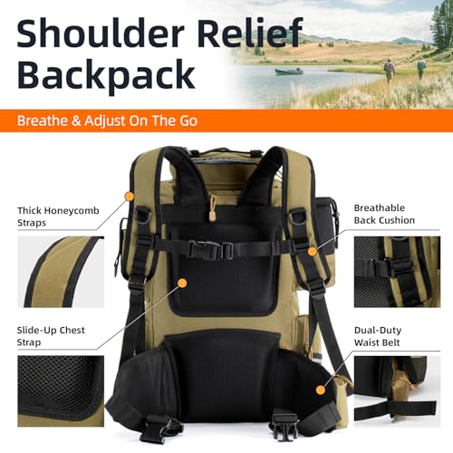 43L Fishing Tackle Backpack with 4 Tackle Boxes & Rod Holder (With 3600*4 Khaki (43l))