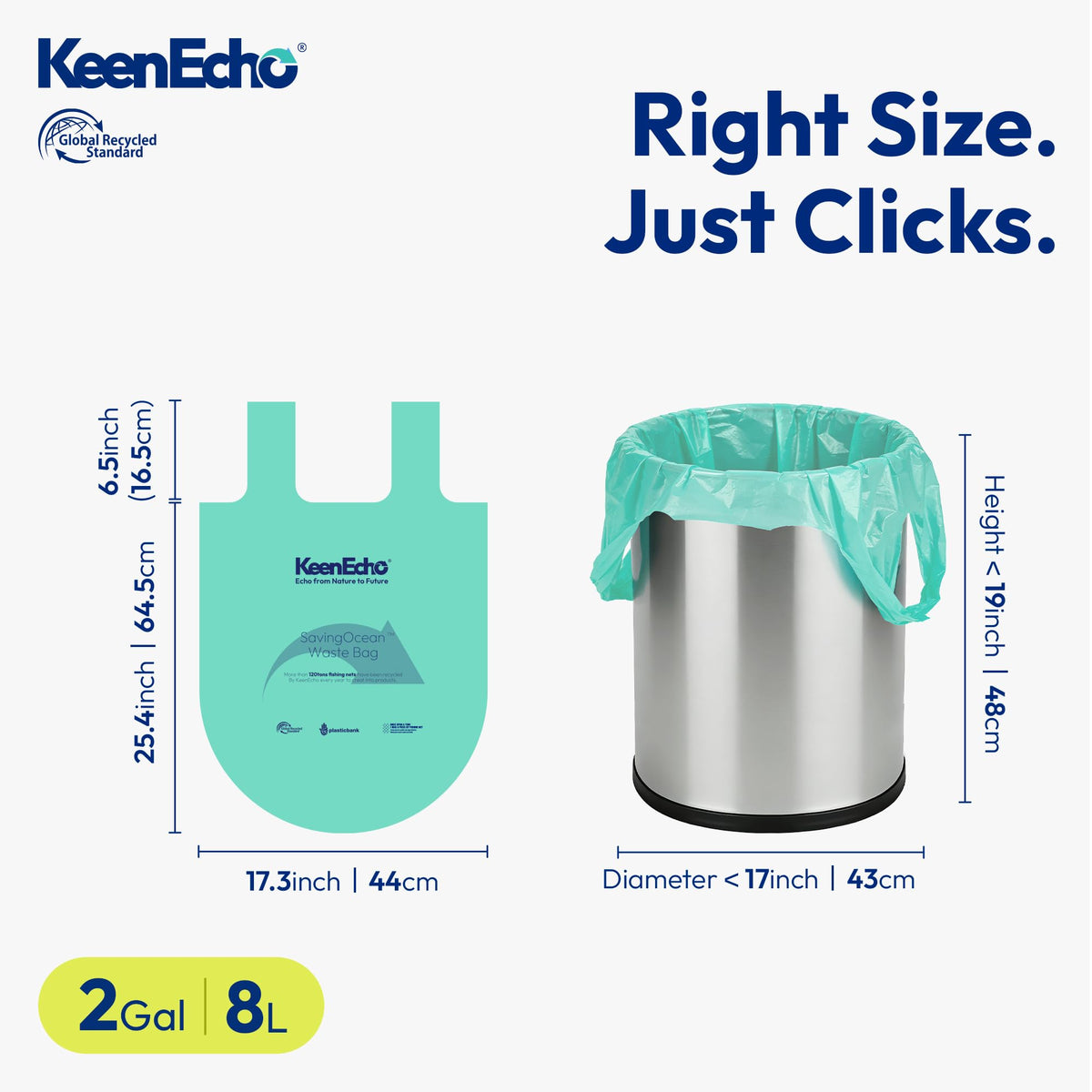 2 Gallon 50 Counts Small Green Trash Bags with Handle (Green 2 Gal / 1 Roll)