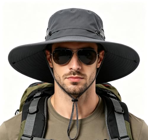 Fishing Sun Hat for Men UPF 50+ Wide Brim Boonie Hats for Summer (Dark Gray)