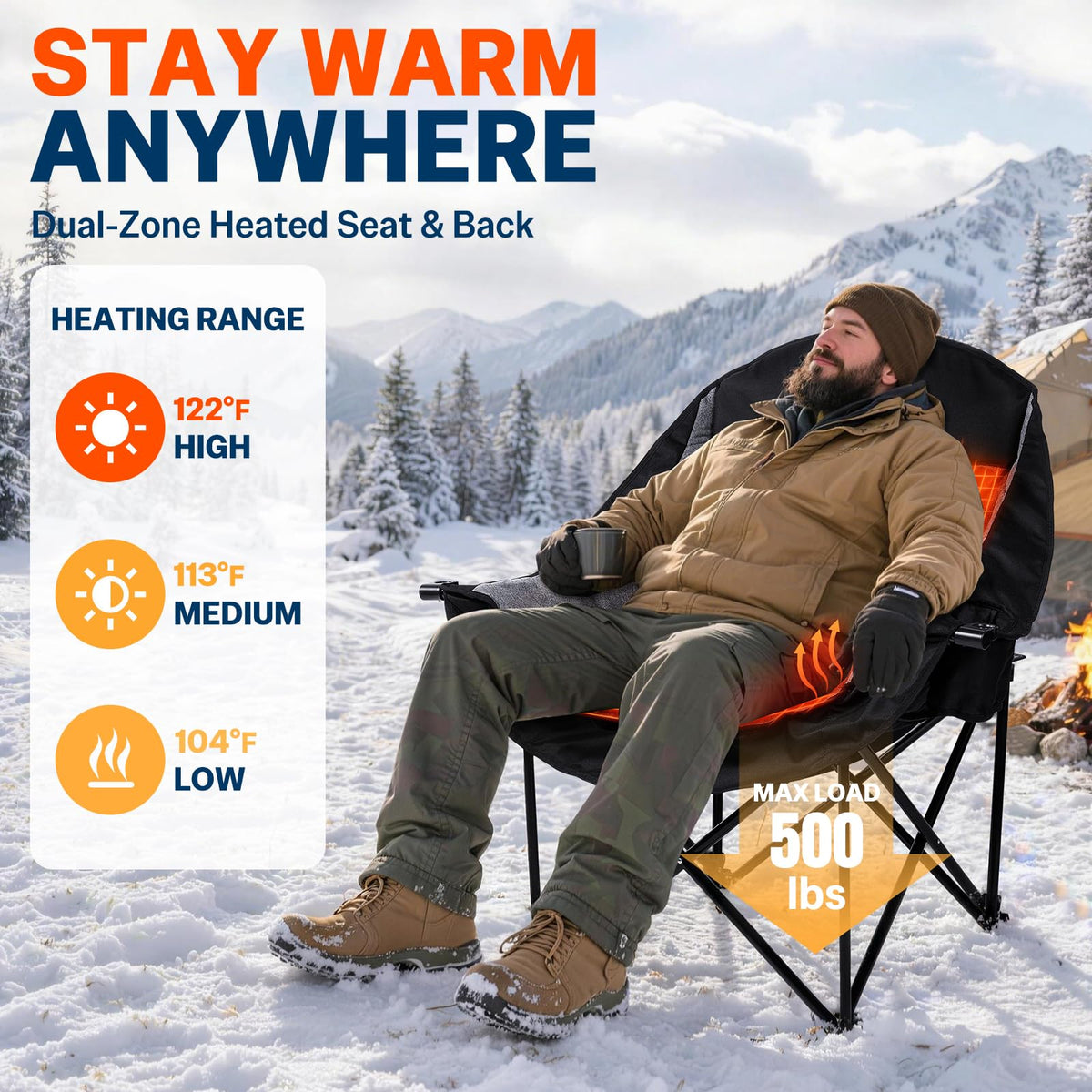 Heated Oversized Camping Chair (Grey)