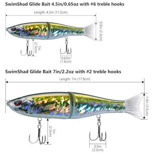 SwimShad Glide Baits Jointed Swimbait Bass Pike Salmon Trout Muskie Fishing Lure (Baby Bass / 4.5in/0.65oz)
