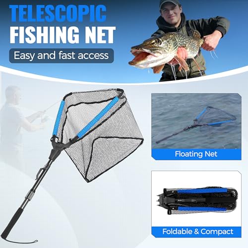 Fishing Rod and Reel Combo Pole Gear Kit Telescopic Beginner (Grey Rod &137pcs Tackle &Net(6.89 ft))
