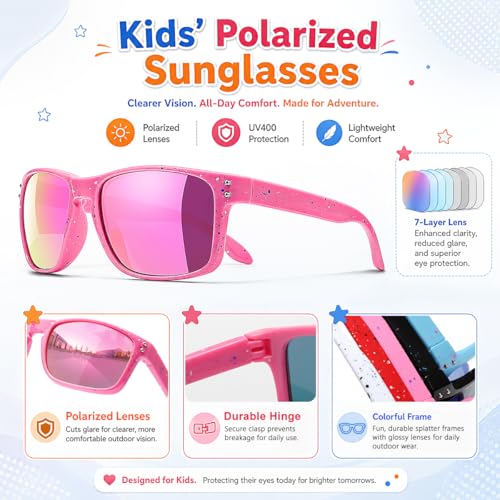 3 Pack Kids Sunglasses Polarized UV Protection Shades for Boys and Girls (A04-blackblue+red+pink)
