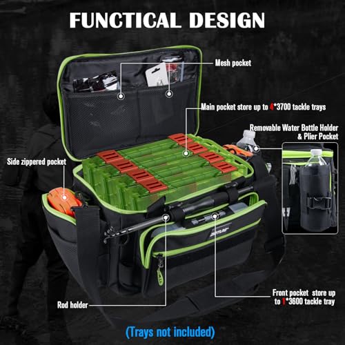 Fishing Tackle Bag with 4PCS 3600 Tackle Boxes (C2:Black Green with 4 3600 Tackle Boxes / Large)