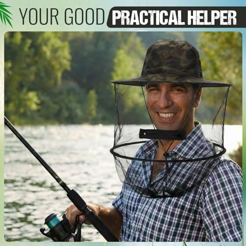 4 Pcs Mosquito Net Hat Sun Hat Mesh Fishing Bucket Cap Garden Bug Cap Face Cover with Zipper for Men Women (Dark Gray, Dark Beige, Deep Brown, Black)