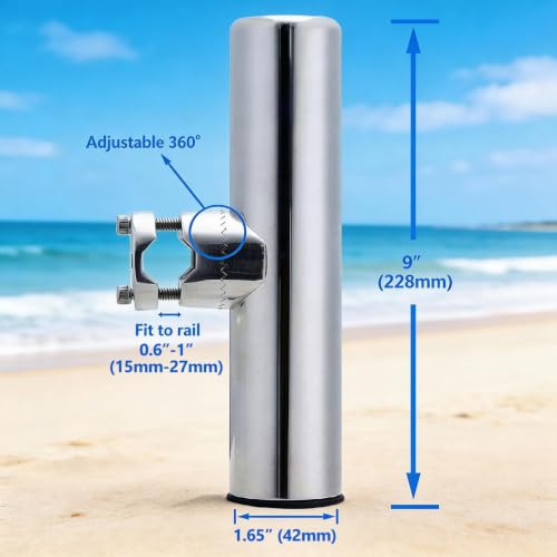 Stainless Steel Clamp on Fishing Rod Holder (Rail 0.6" - 1")
