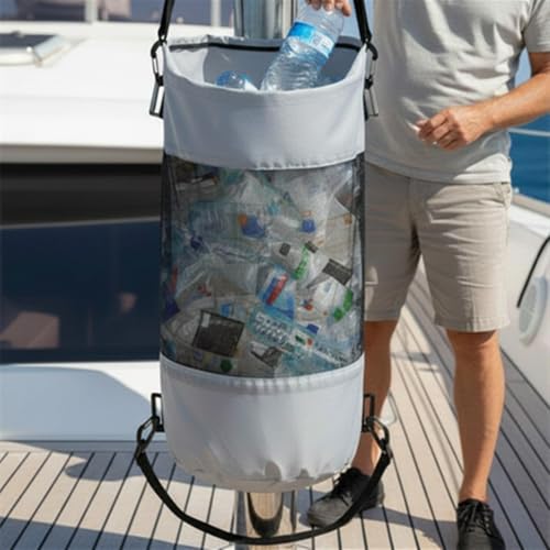 3 Pack Boat Trash Bags Portable Boat Accessories Mesh Trash Bags Reusable Garbage Can for Kayak Pontoon Camper Fishing Outdoor Storage Cabin (Gray, White, Army Green)