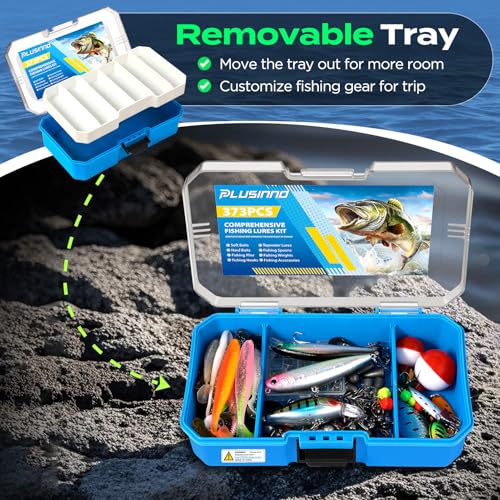 Fishing Lures Tackle Box Gear Kit with Tackle Included (Blue 373 PCS Lures Box)