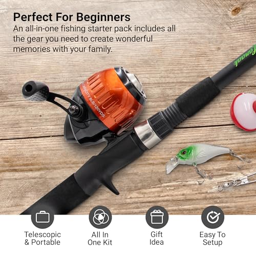 Beginner Kids Fishing Pole & Tackle Box (Black Rod / 1.2m or 3.9FT)