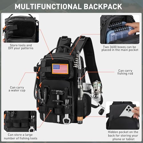 Fishing Backpack with Rod Holder (Black-87pcs)