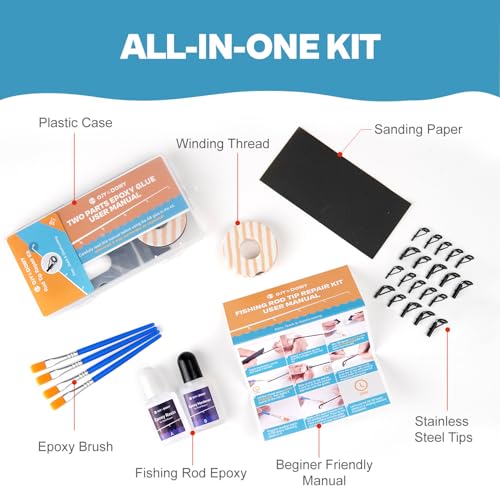 Fishing Rod Tip Repair Kit with Glue (AB-Glue-Kit / 20 Tips)