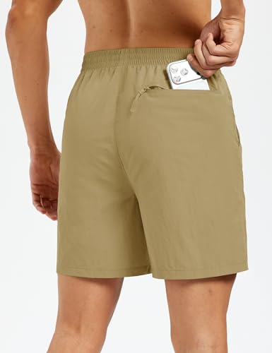 Men's Hiking Fishing Shorts UPF 50+ Quick Dry Lightweight 6" Summer Casual Shorts with Zipper Pockets Khaki (Medium / Khaki)