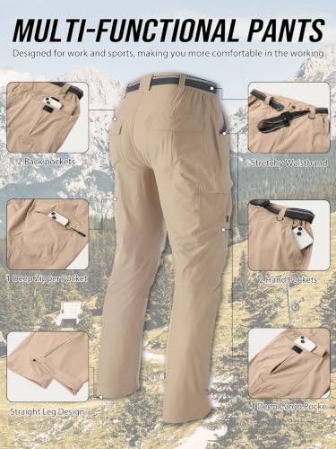 Men's Hiking Cargo Work Pants Lightweight Quick Dry Water Resistant 6 Pockets Fishing Camping Outdoor Stretch Pants Lightkhaki (Large / Lightkhaki)