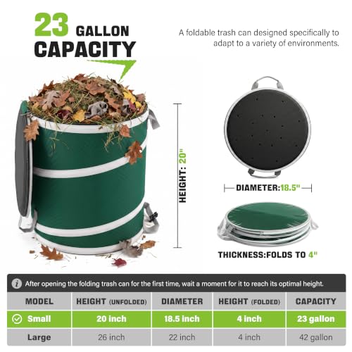 23Gallon Collapsible Pop Up Camping Trash Can with Hard Bottom (Green / 23 Gallons)
