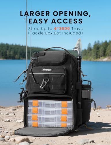 Tackle Backpack Fishing Bags with Rod Holder (Black)