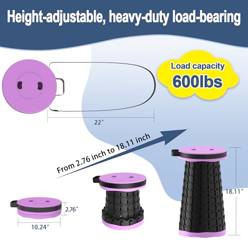 2026 Upgraded 18.1" Collapsible Stool with Cushion & Carry Bag (Purple-l / Large)