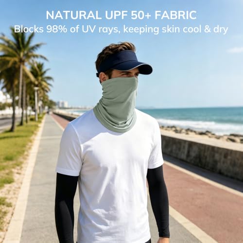 Unisex UPF 50+ Bamboo Viscose Neck Gaiter 2 Pack (Oil Grey/Sage)