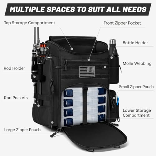 40L Tackle Fishing Backpack with 2 Rod Holders