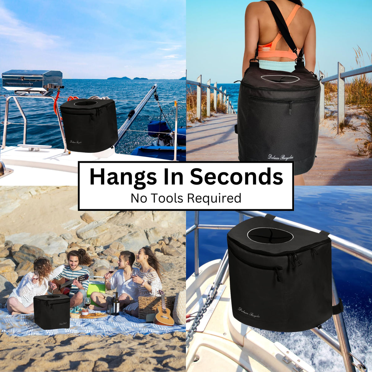 Collapsible Trash Can for Boating and Camping (Black)